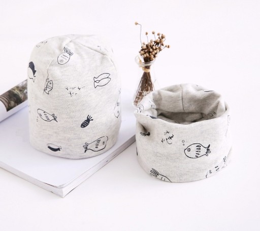 Gorro e cachecol de inverno para crianças com peixinhos J3025