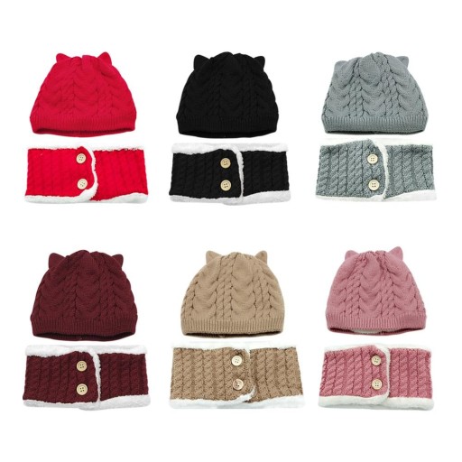 Gorro e cachecol de malha para crianças com orelhas