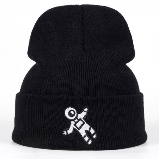 Gorro preto de inverno com astronauta