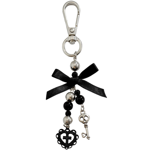 Gothic Keychain Pendant 12 cm Black Bow Metal Keyring Decorative Accessory for Backpack Handbag Alternative Style Gift