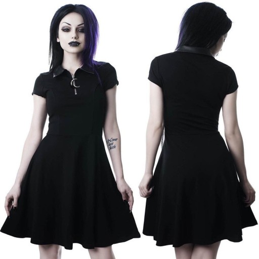 Gothic-Kleid mit kurzen Ärmeln schwarz