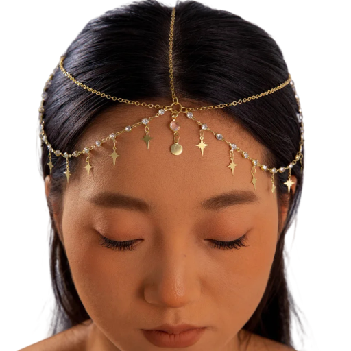 Gouden kroon haarband met decoratieve kometen en diamanten Decoratieve haaraccessoire tiara feestelijke versiering