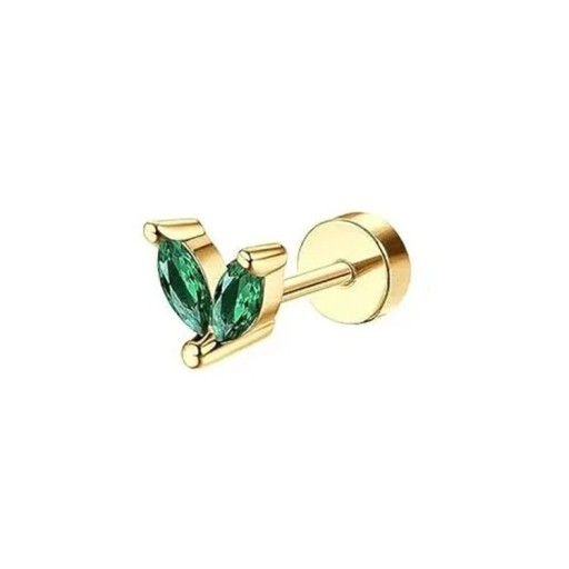 Gouden piercing 2 grote groene diamanten 6 x 5 x 0,8 mm Chirurgisch staal Indrukwekkende elegante piercing met dubbele steen