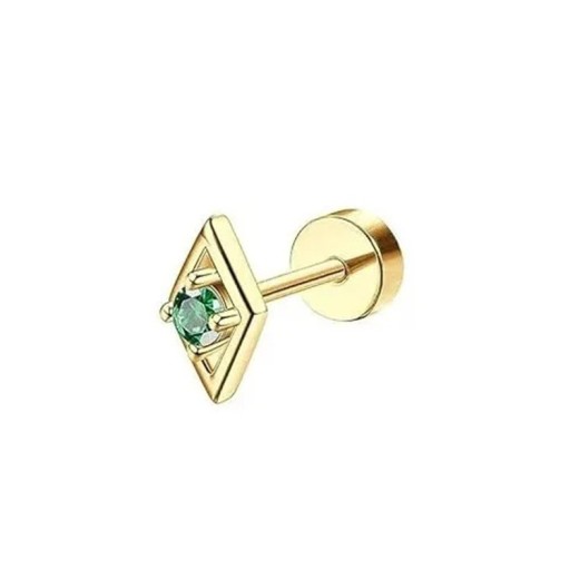Gouden piercing groene diamant in ruitvorm 6 x 5 x 0,8 mm Chirurgisch staal Fijne elegante piercing met geometrisch motief