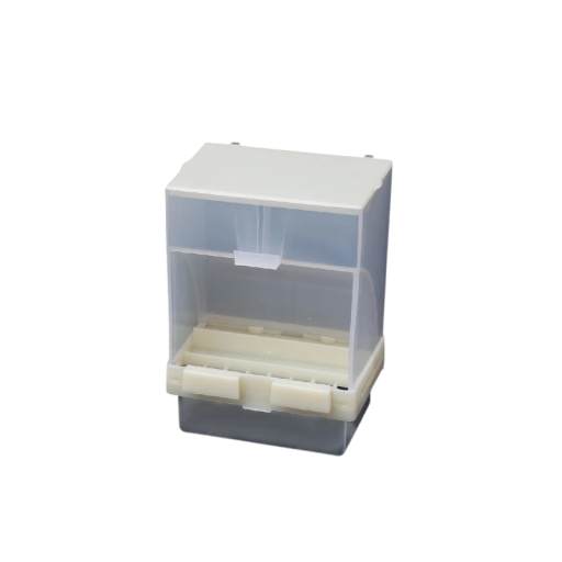 Gourde en plastique amovible pour oiseaux de 10x7,5x14 cm en plastique blanc transparent pour cage et volière avec dosage