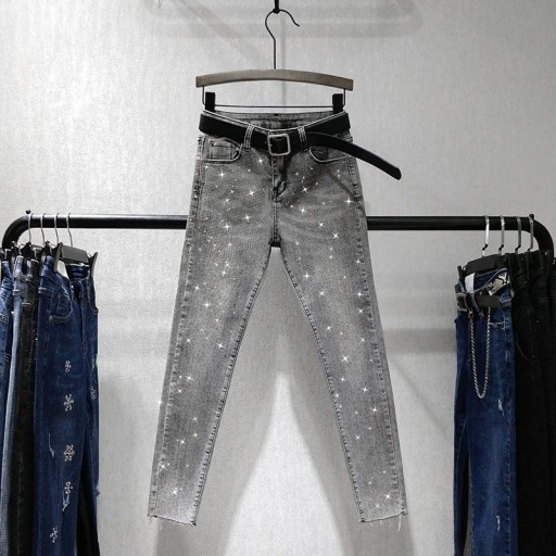 Grå damejeans med rhinsten