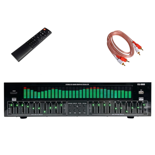 Grafický ekvalizér EQ-8000 stereo 20 pásem 32 Hz až 16 kHz s Bluetooth 5.3 a USB LED spektrum napájení 220 V na domácí ozvučení