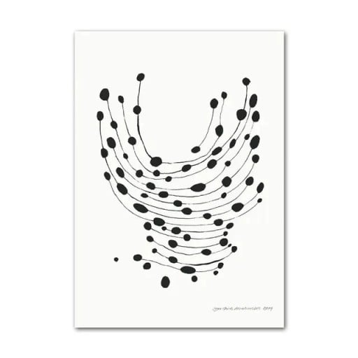 Grafisk plakat til væg med sorte linjer og pletter 30 × 45 cm tryk på lærred sort-hvid minimalistisk motiv indretning