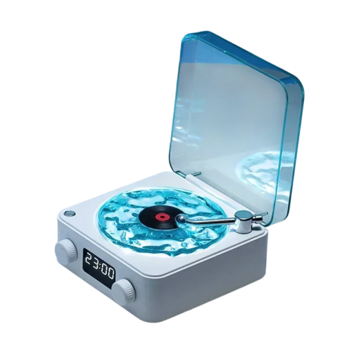 Gramofonin muotoinen kaiutin 14 x 15 x 6,7 cm Bluetooth-tekniikalla tunnelmallisella valolla 4 valkoisen kohinan tilaa TF-kortti AUX