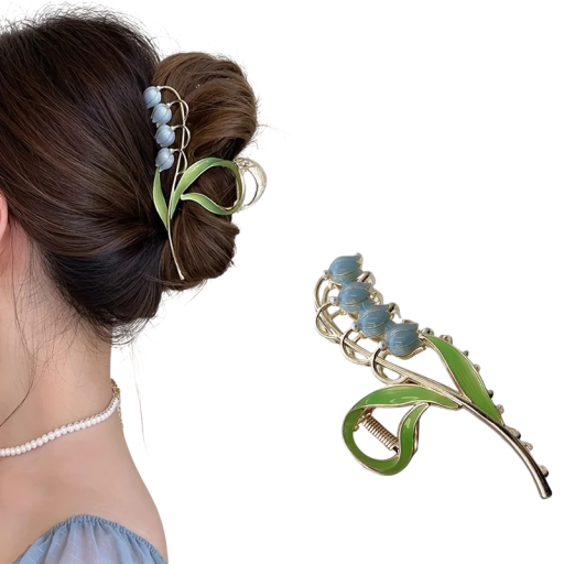 Grampo de cabelo elegante Flor com sinos Tamanho universal Liga metálica Fivela romântica luxuosa para coque