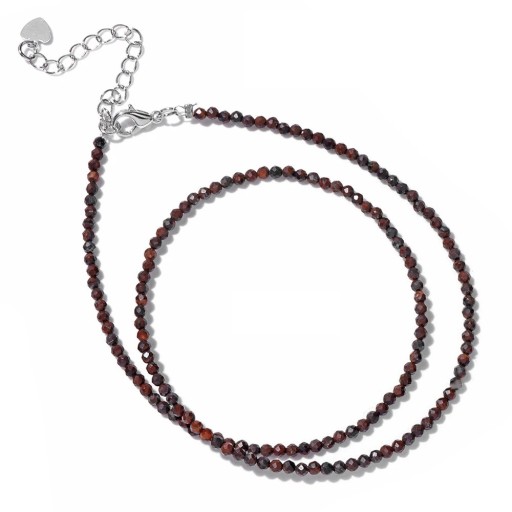 Granatperlen-Halskette 2 mm Länge 40 cm verstellbare weinrote Kette in Silberfarbe aus Zinklegierung für Frauen und Männer