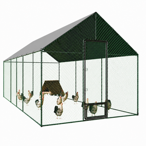 Grand poulailler pour volaille avec filet en nylon et bâche de protection, 405 x 300 x 276 cm, structure en métal, volière de jardin
