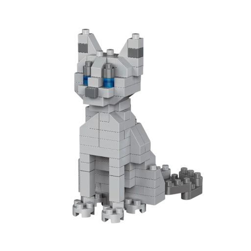 Grauer britischer Katzenbausatz, 4 x 5,5 x 6,8 cm, Mini-Haustierbausatz, süßes Katzenmodell, kreatives Zusammenbauen, Tierfigur für Kinder