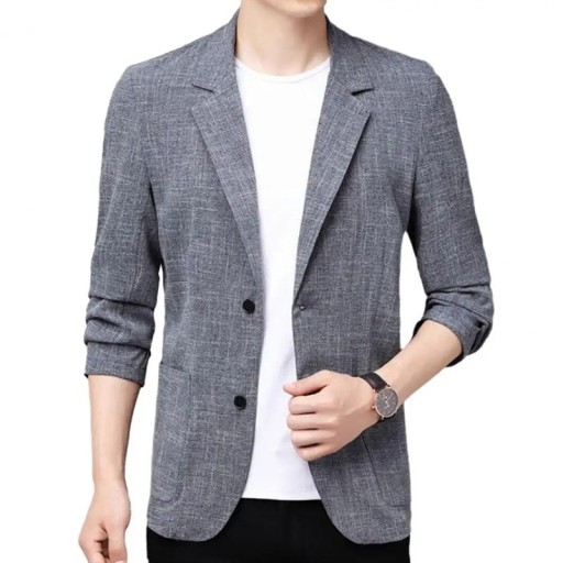 Graues Herrenjackett aus Baumwolle und Leinen Elegantes atmungsaktives Jackett für Männer mit Taschen und Knöpfen Stilvolles einfarbiges Jackett für den Alltag und formelle Anlässe