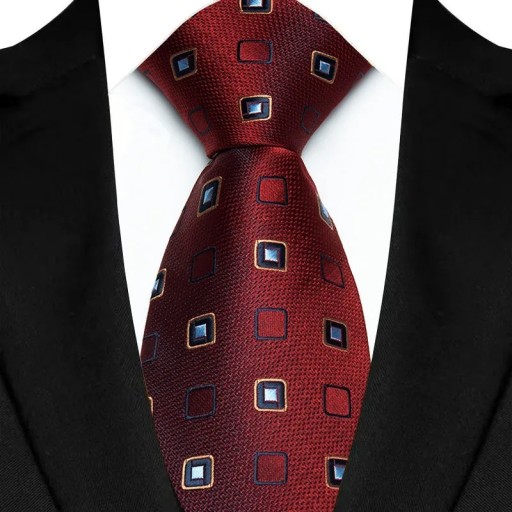 Gravata de seda vermelha com padrão de quadrados 145 x 8 cm Gravata de luxo para homem Acessório elegante Seda de qualidade Para eventos de negócios e sociais