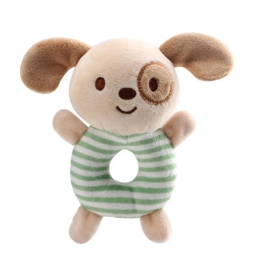 Green Dog Rattle for Children 13.5x7.5 cm, Cot Toy for 0-24 Months, Sound When Shaken, Ideal for Sensory Development