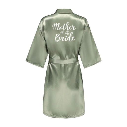Green Women's Robe Made of Artificial Silk Elegant Lightweight Tie Robe with the Inscription MOTHER OF THE BRIDE Stylish Garment for the Mother of the Bride