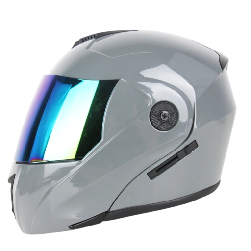 Grey Flip-Up Motorcycle Helmet with Double Visor Sunshade Coloured Outer Plexiglass Comfortable Fastening Protective Motorcycle Helmet
