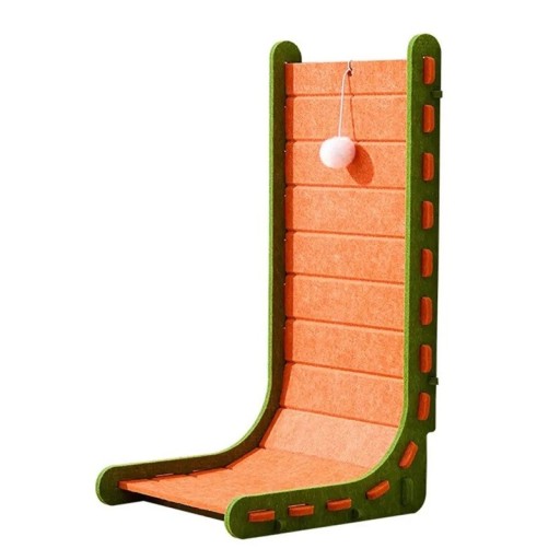 Griffoir mural en forme de L hauteur 60 cm dimensions 30 x 35 cm en feutre orange pour gratter et grimper pour chats avec jouet