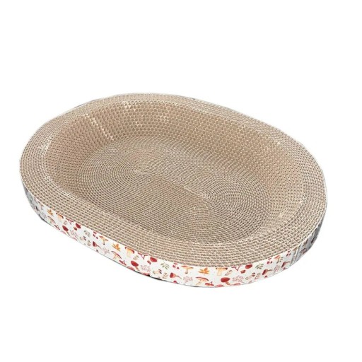 Griffoir ovale pour chats en papier ondulé 40x28x8 cm Lit pour chats Jouets à griffes Protection des meubles Repos écologique résistant
