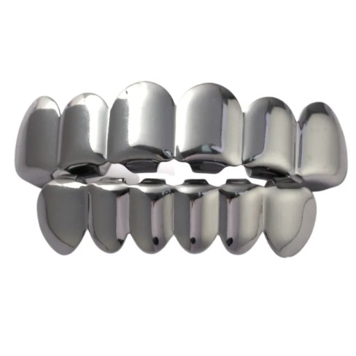 Grillz de hip hop dourados conjunto superior e inferior com acabamento brilhante Personalização em silicone Joias dentárias para homens