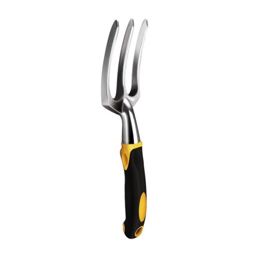 Grondcultivator met ergonomische handgreep metalen zwart-geel voor het losmaken van zwaardere grond, verplanten en schoonmaken