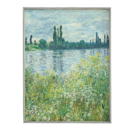 Großes Leinwandbild 50 x 70 cm Ufer der Seine bei Vétheuil Monet Inspiration Vertikale Landschaft Kunstdruck ohne Rahmen Wanddekoration