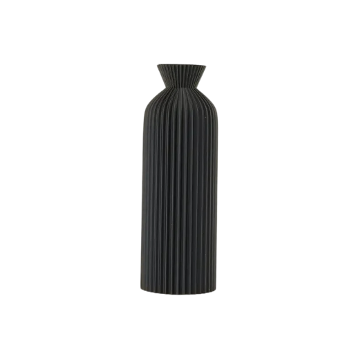 Grote geribbelde kunststof vaas 24,8 cm beige of zwart modern interieur accessoire decoratieve vaas matte afwerking bloempot
