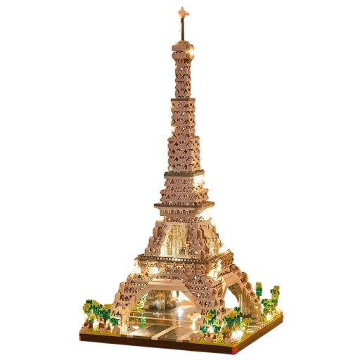 Grote grijze Eiffeltoren bouwset 39,5x20x20 cm Opvouwbaar model met LED-licht Decoratieve bouwset met achtergrondverlichting Creatief speelgoed voor kinderen en volwassenen