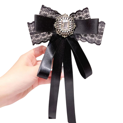 Grote haarstrik ongeveer 15 cm Kant Decoratieve broche met glazen steen Metalen speld Stoffen versiering Elegante haaraccessoire