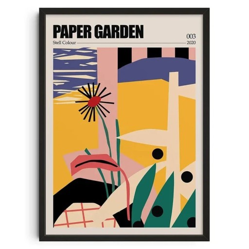 Grote wandposter abstract landschap met de tekst Paper Garden 40 x 60 cm canvasprint kleurrijk motief interieurdecoratie zonder lijst