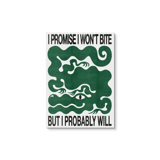 Grünes Poster 40x60 cm Kunstdruck mit der Aufschrift I Promise I Won‘t Bite Illustration von Tentakeln Moderne Wanddeko ungerahmt