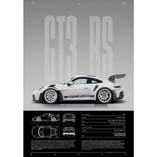 GT3-RS seinäplakaatti luksusurheiluauto 40 x 60 cm kangaspainatus valkoinen auto ilman kehystä seinäkoristeeksi kotiin