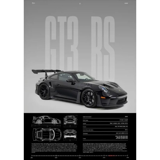 GT3-RS sportautó falikép 40 x 60 cm vászonnyomtatás fekete autó keret nélkül modern belső tér díszítés