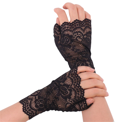 Guantes cortos de encaje para mujer con dedos 28.5x8.5 cm guantes elegantes negros transpirables para ocasiones sociales y festivas
