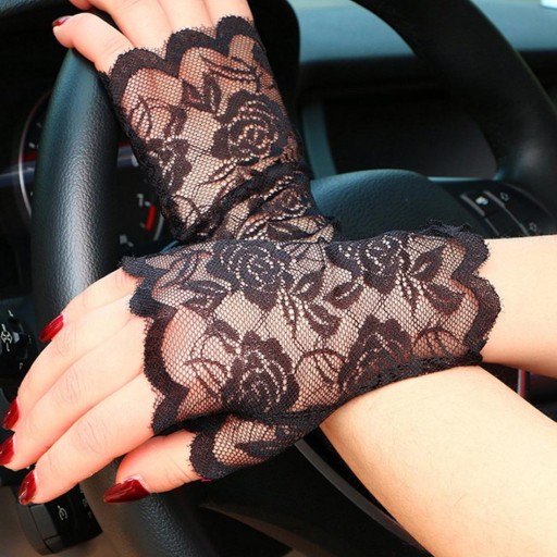 Guantes de encaje para mujer, color negro.