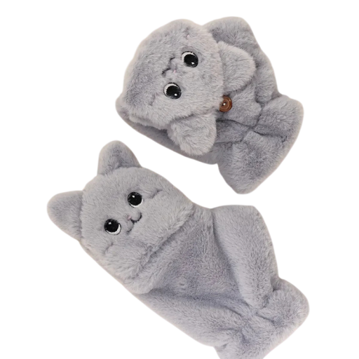 Guantes de felpa para mujer, talla universal Guantes de invierno cálidos con diseño de gato de poliéster para días fríos