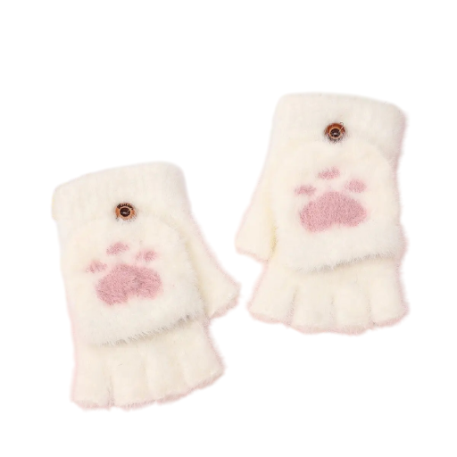 Guantes de felpa para mujer tamaño universal Guantes de invierno cálidos con motivo de pata de gato de poliéster