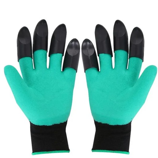 Guantes de jardín con 8 garras para rastrillar, cavar, plantar, desherbar, sembrar, impermeables 25 x 15 x 3 cm 1 par Verde