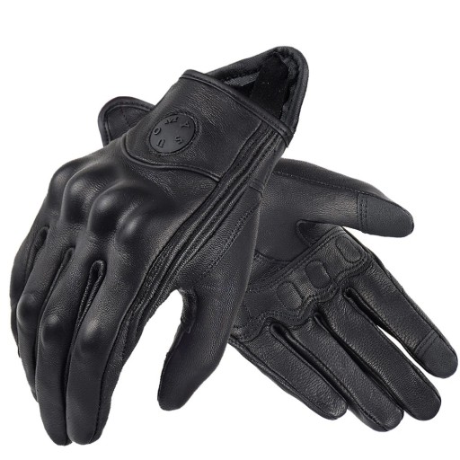 Guantes de moto de cuero retro para hombre y mujer, marrones, para todas las estaciones, resistentes al tacto, antideslizantes.