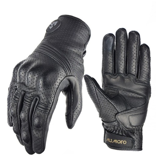 Guantes de motocicleta de cuero genuino para hombre, guantes de motocross retro de verano, transpirables, accesorios para moto