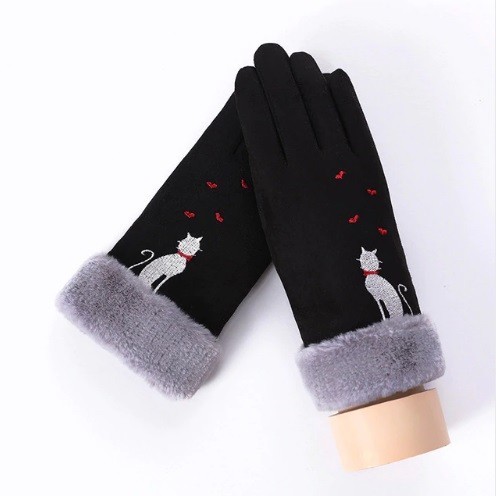 Guantes de mujer con estampado de gato J2830