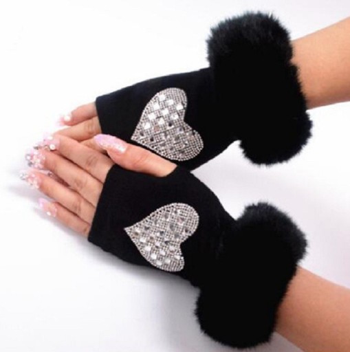 Guantes sin dedos de mujer con pedrería