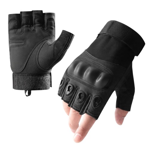 Guantes tácticos de medio dedo para hombre con protector de nudillos y cierre de velcro de poliéster y nailon militares y de combate
