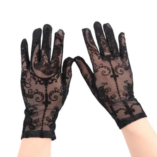 Guanti da donna in pizzo a dita intere traspiranti 22 cm elastan poliestere neri eleganti guanti corti da indossare per eventi formali