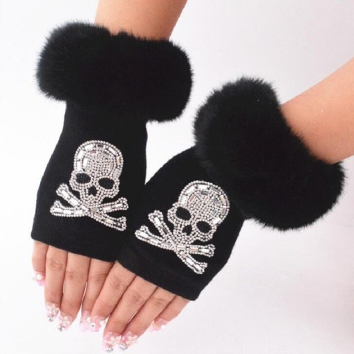 Guanti senza dita da donna con strass