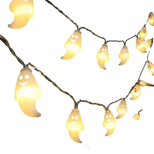 Guirlande lumineuse d'Halloween fantômes 1,5 m sur 2 piles AA