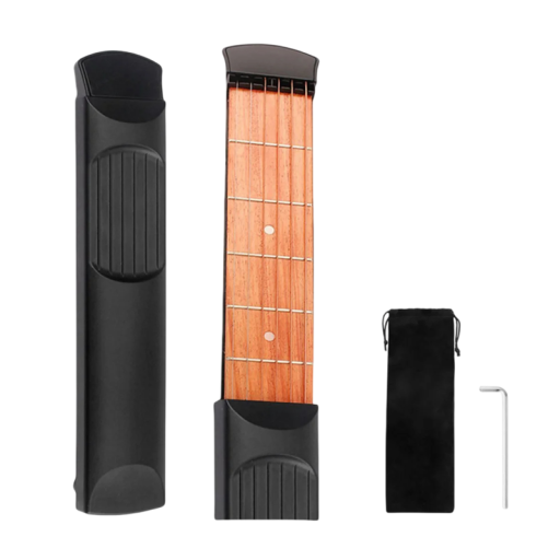 Guitarra de bolsillo de madera de sapeli de 6 trastes, herramienta de entrenamiento de digitación para viajes con llave hexagonal y estuche, práctica