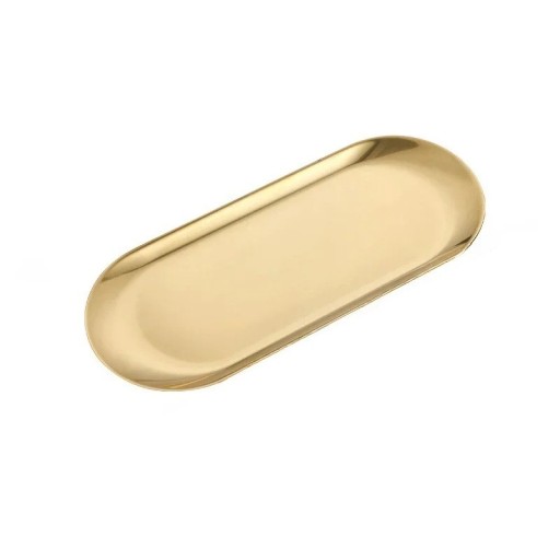 Guld Oval Tallerken 30 x 12 cm Kreativ Koreansk Rustfri Stål Lang Tallerken til Dim Sum Barbecue Sushi Moderne Serveringsskåle