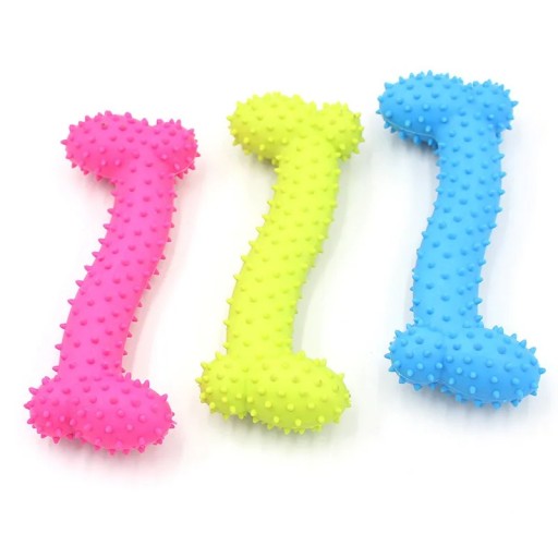 Gummiknochen für Hunde mit Massagespitzen Kauspielzeug 10 cm 1 Stück zufällige Farbe rosa blau gelb